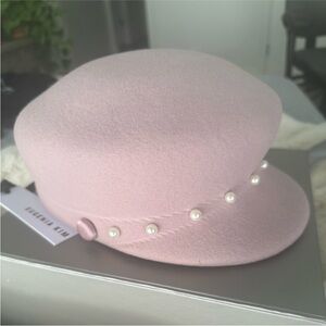Eugenia Kim NWT Baby Pink Newsboy Sabrina Wool Hat with Pearl Accents
